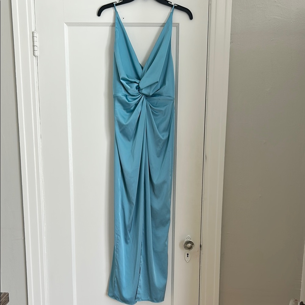 Abercrombie & Fitch Light Blue Draped Twist-Front Maxi Dress
